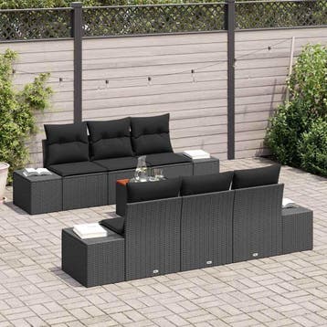 vidaXL Tuinbank Set 7 st Zwart poly rattan, Verzenden, Nieuw