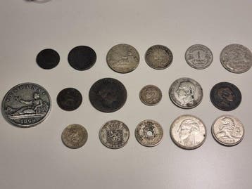 Spanje, Frankrijk, België. Lot of 17 coins, including