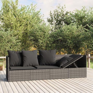 vidaXL Loungebed met kussens poly rattan grijs, Jardin & Terrasse, Chaises longues, Verzenden
