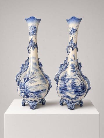 Vase (2) - Paire de vases monumentaux bleu Delphin et blanc,