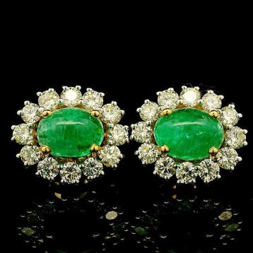 Oorstekers - 18 karaat Geel goud - 4.47ct. tw. Smaragd -, Handtassen en Accessoires