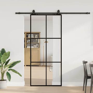 vidaXL Schuifdeur met beslagset 90x205 cm ESG glas zwart, Verzenden, Nieuw
