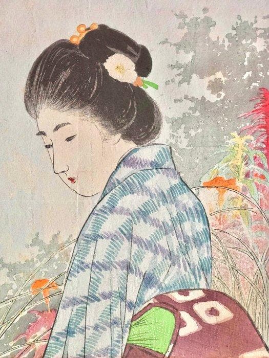 Autumn Grasses – Bijin Kuchi-e  -  Takeuchi Keish -, Antiquités & Art, Antiquités | Autres Antiquités