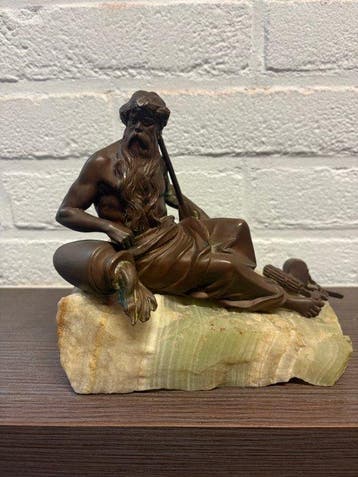 Beeld, Riviergod - 16.5 cm - Brons, Onyx