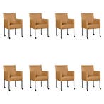 Set van 8 Leren eetkamerstoelen Desire - Toledo Camel, Huis en Inrichting, Ophalen of Verzenden, Nieuw, Leer, Eén