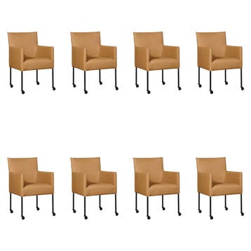 Set van 8 Leren eetkamerstoelen Desire - Toledo Camel, Ophalen of Verzenden, Nieuw, Leer, Eén