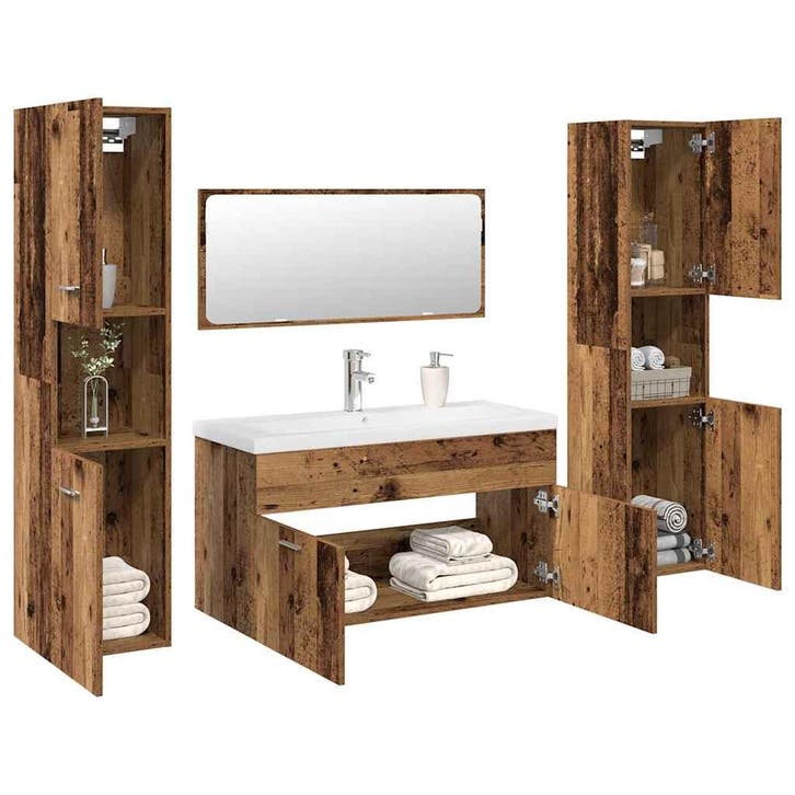 vidaXL 5-delige Badkamermeubelset bewerkt hout oud, Maison & Meubles, Salle de bain | Meubles de Salle de bain, Envoi