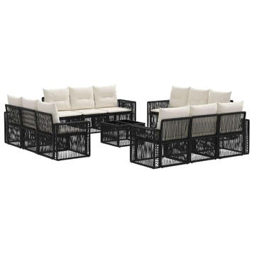 vidaXL Tuinbank Set 13 pcs Zwart en Crème Wit poly rattan, Verzenden
