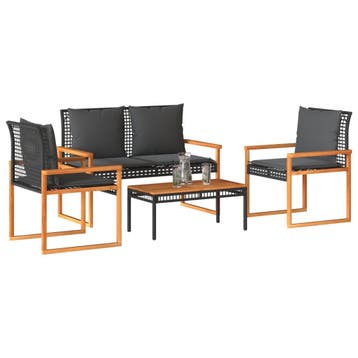 vidaXL 4-delige Loungeset met kussens poly rattan zwart, Verzenden, Loungeset