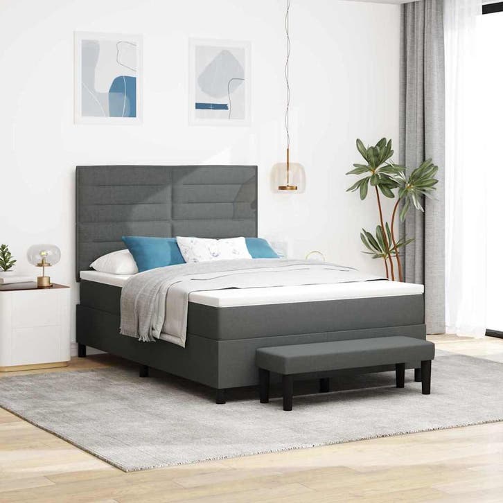 vidaXL Boxspring bed met kussen Donkergrijs 160 x 200 cm, Maison & Meubles, Chambre à coucher | Lits, Envoi