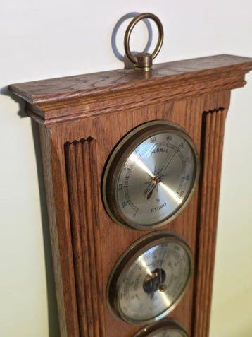 Aneroid barometer - Bois, Laiton - Hygromètre-thermomètre, Antiquités & Art