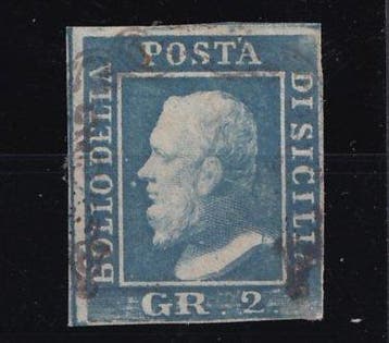 Anciens états italiens - Sicile 1859 - 2 g. I^ Tableau bleu, Gestempeld