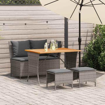 vidaXL 4-delige Tuinset met kussens poly rattan grijs, Verzenden, Nieuw, Tuinset