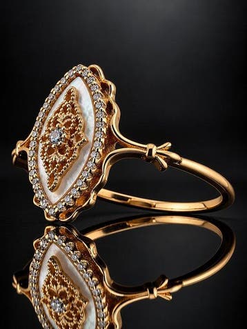 Shell Pearl Statement Ring - goudgeplateerd 925 zilver -
