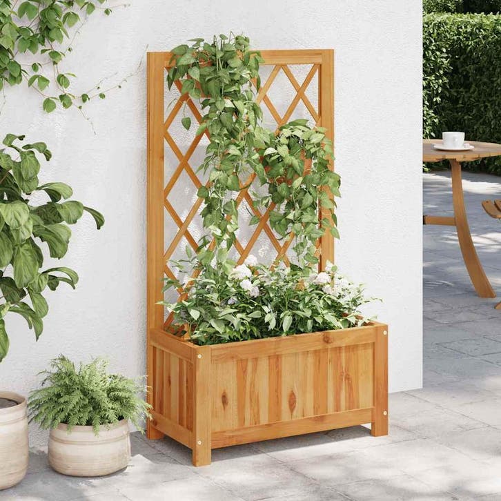 vidaXL Plantenbak verhoogd met latwerk massief acaciahout, Tuin en Terras, Bloempotten, Nieuw, Verzenden