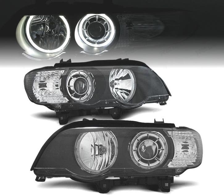 PHARES LED ANGEL EYES POUR BMW X5 E53 00-03 FOND NOIR, Auto-onderdelen, Verlichting, Verzenden