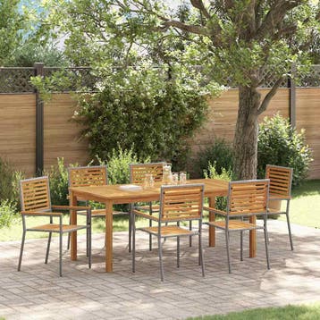 vidaXL Tuin Eettafel Set 7 st Grijs Massief Acacia Hout, Verzenden, Nieuw