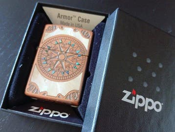 Zippo - Armor Case Compass Rose Shell Inlay – Copper –, Nieuw