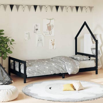 vidaXL Kinderbedframe 90x190 cm massief grenenhout zwart, Verzenden