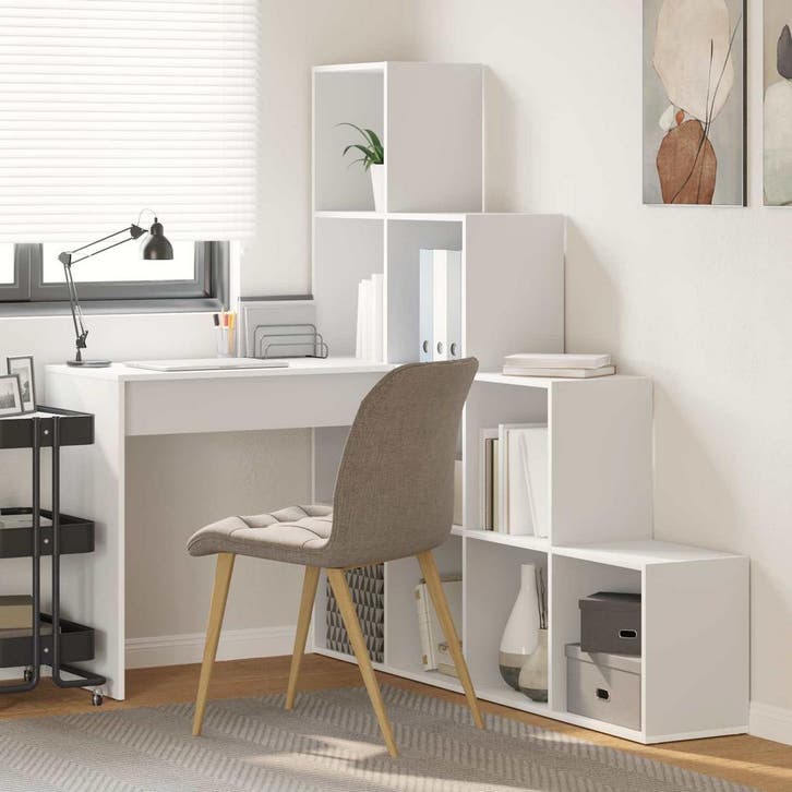 vidaXL Hoekbureau met plank Wit 101,5 x 149,5 x 149,5 cm, Huis en Inrichting, Bureaus, Nieuw, Verzenden