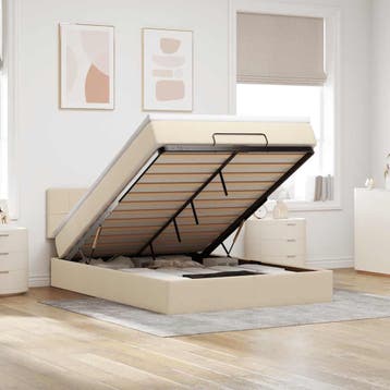 vidaXL Bed met matras 140x200 cm stof crèmekleurig, Verzenden, Nieuw