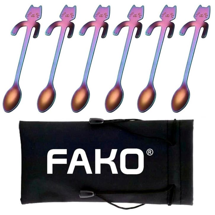 Fako Bijoux - 6x Theelepel / Koffielepel Hangende Kat -, Maison & Meubles, Cuisine | Couverts, Envoi