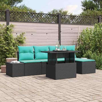 vidaXL Tuinbank Set 6 st Zwart poly rattan, Tuin en Terras, Verzenden, Nieuw