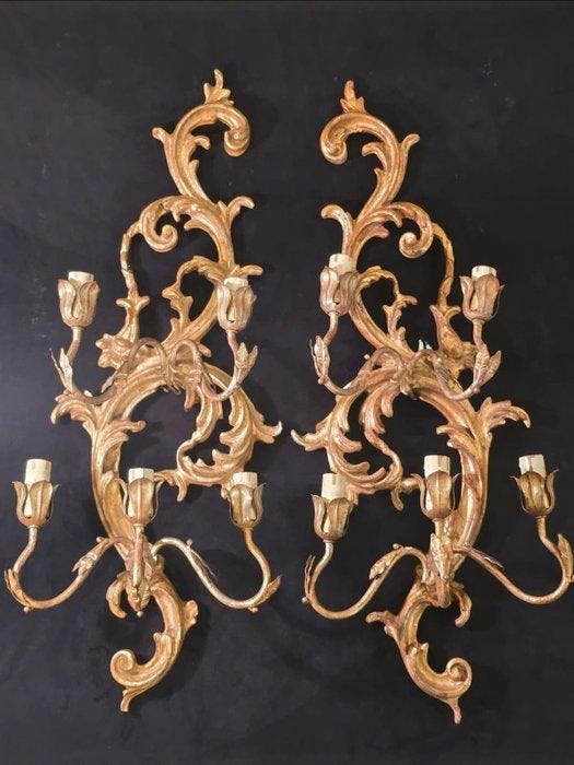 Wall appliques - each with five lights - Kaars wandlamp (2), Antiquités & Art, Antiquités | Meubles | Chaises & Canapés