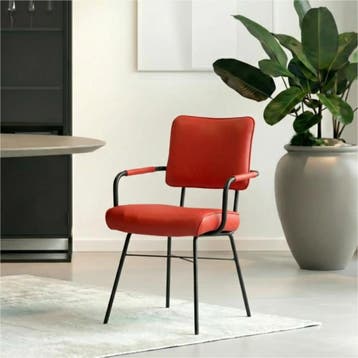 Leren eetkamerstoel Solid met armleuning - Hermes Lipstick, Ophalen of Verzenden, Nieuw, Rood, Leer