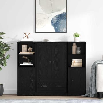 vidaXL Highboard met lade 3 pcs Zwart Eiken Bewerkt hout, Verzenden