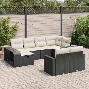 vidaXL 10-delige Loungeset met kussens poly rattan zwart, Verzenden, Nieuw, Loungeset