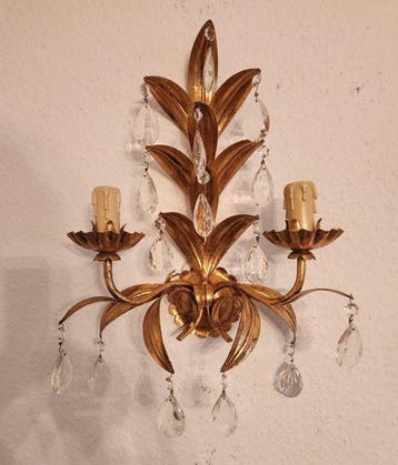 Kaars wandlamp - Verguld, IJzer, Kristal - Bladgoud met de