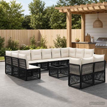 vidaXL Tuinbank Set 13 st Zwart poly rattan, Tuin en Terras, Verzenden, Nieuw