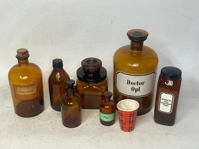 Apothekerspot (7) - Glas - set apothekerspotten, Antiek en Kunst, Curiosa en Brocante