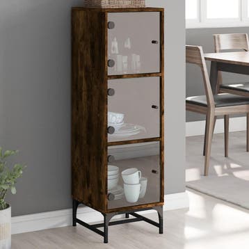 vidaXL Hoge kast met glazen deuren 35x37x120 cm gerookt, Verzenden