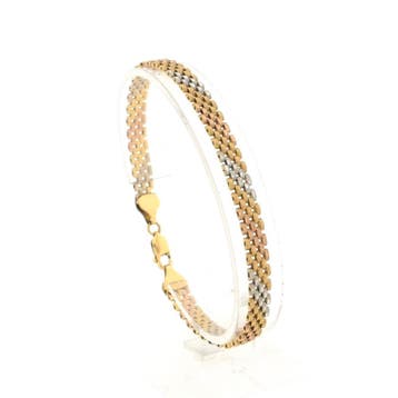 Tricolor gouden fantasieschakel armband (Schakelarmband), Ophalen of Verzenden