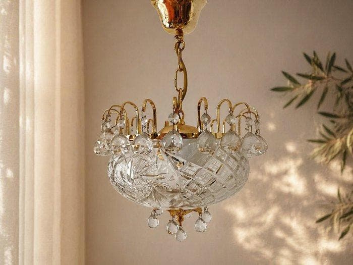Plafondlamp - Uitzonderlijke hanglamp van geslepen kristal, Antiek en Kunst, Antiek | Verlichting