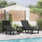 vidaXL Ligstoel 3 pcs Zwart Polyetheen, Verzenden