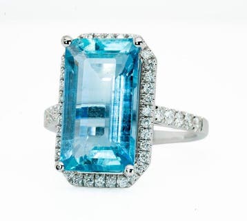 Ring - 14 karaat Witgoud, Santa Maria Blauw - 6.15ct. tw., Nieuw