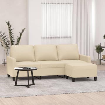 vidaXL Driezitsbank met voetenbank 180 cm stof crèmekleurig, Verzenden