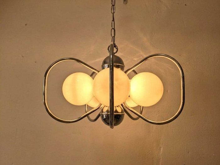 Plafondlamp - Glas, Chroom, Antiek en Kunst, Antiek | Verlichting
