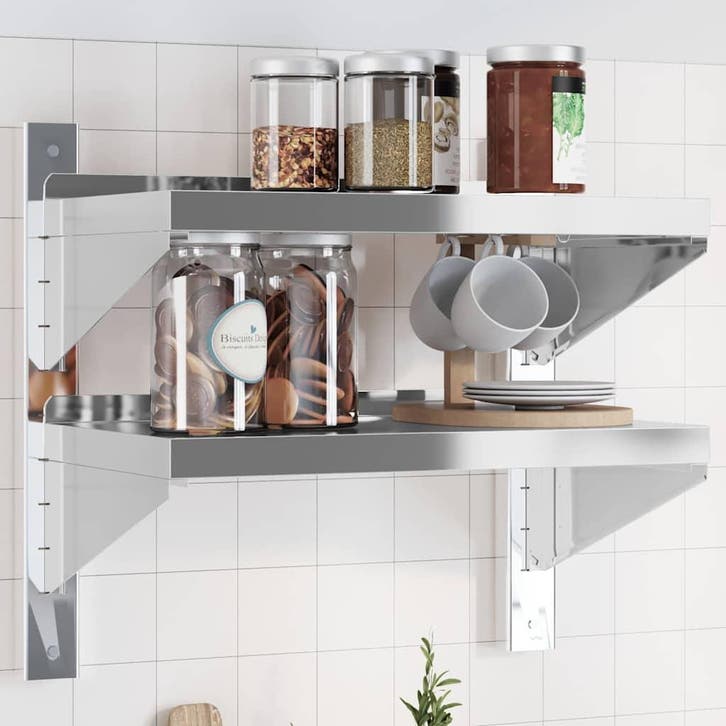 vidaXL Wandschap 2-laags 50x30x48 cm roestvrijstaal, Huis en Inrichting, Kasten | Wandmeubels, Nieuw, Verzenden
