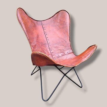 Fauteuil - BFK- Hardoy Butterfly chair - Staal, Leder -