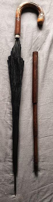 Canne de marche - Métal blanc, Bambou, Bois doré - Canne, Antiquités & Art, Curiosités & Brocante