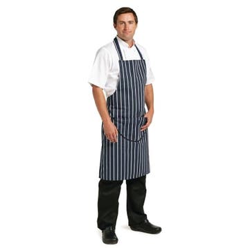 Whites halterschort blauw-wit gestreept met zak |, Verzenden