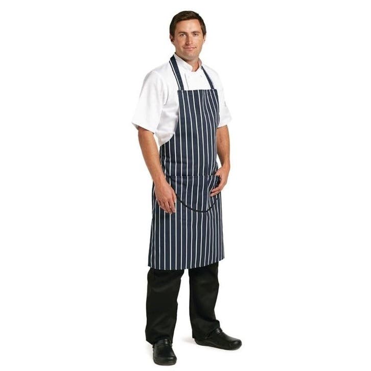 Whites halterschort blauw-wit gestreept met zak |, Articles professionnels, Horeca | Équipement de cuisine, Envoi