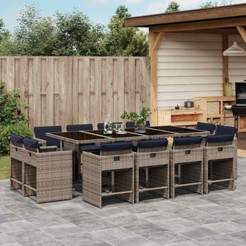 vidaXL 13-delige tuinset met kussens, grijs polyrotan, Verzenden, Tuinset