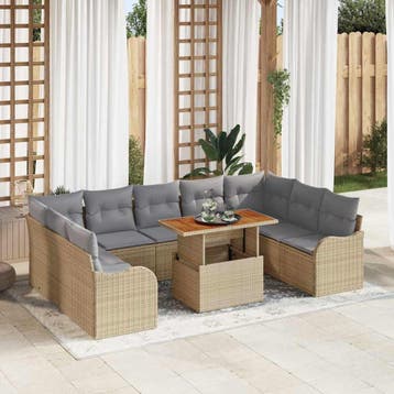 vidaXL Tuinbank Set 10 st Beige Poly rattan, Verzenden, Nieuw