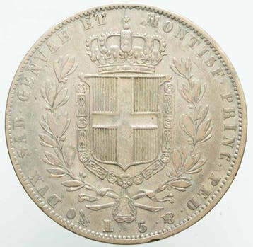Italië, Koninkrijk Carlo Alberto. 5 Lire 1843 G