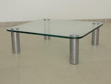 Table basse - Verre, Acier - Plateau en verre et pieds en